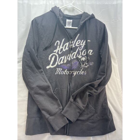 Harley Davidson Grey Hoodie • Large Purple Letters Women’s - Picture 1 of 6